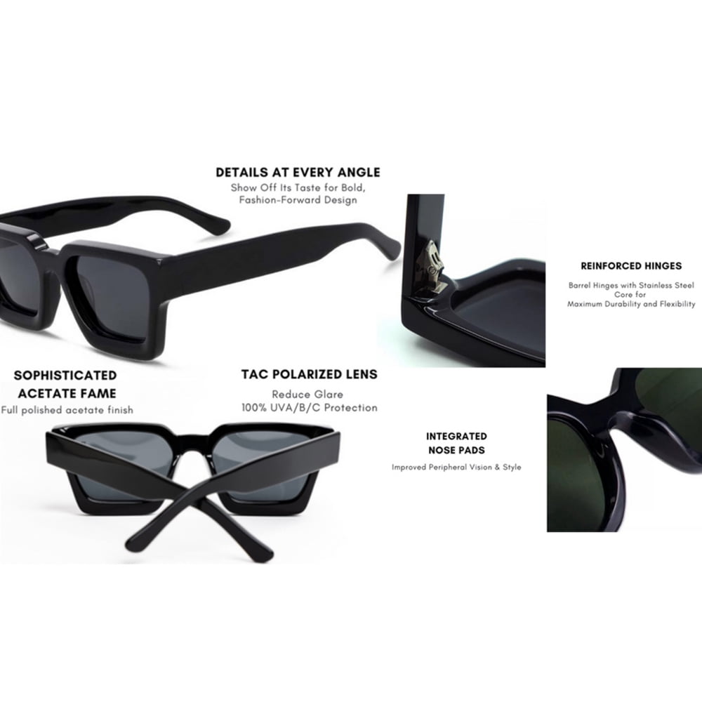 Men Women Sunglasses Retro Rectangle Y2K Sunglasses Thick Square Frame Fashion Black Shades Rave Fashion