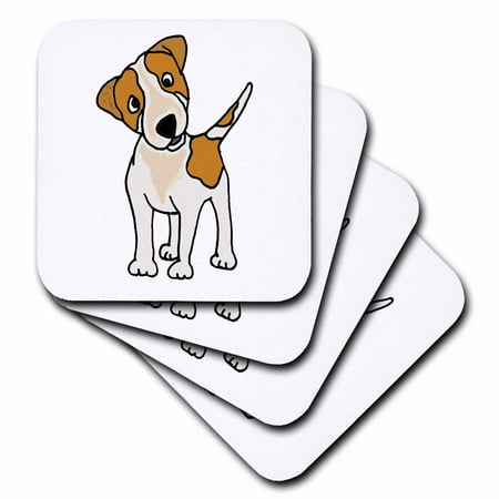 Jack Russell Terrier Coaster - 3dRose Funny Jack Russell Terrier original Art Cartoon, Soft Coasters, set of 4