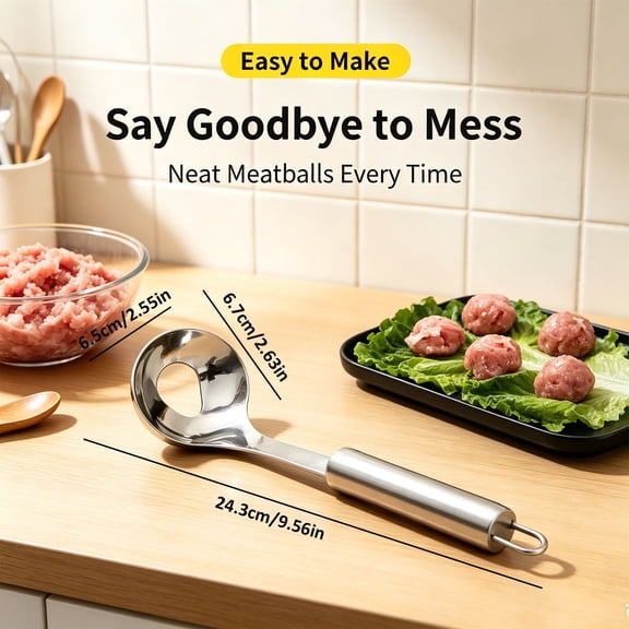 JGAIUMG Meatball Spoon, Stainless Steel Meatball Maker Scoop with Hole Convenient Storage Design Long Handle Spoon for Kitchen Dinning Bar(Silver)