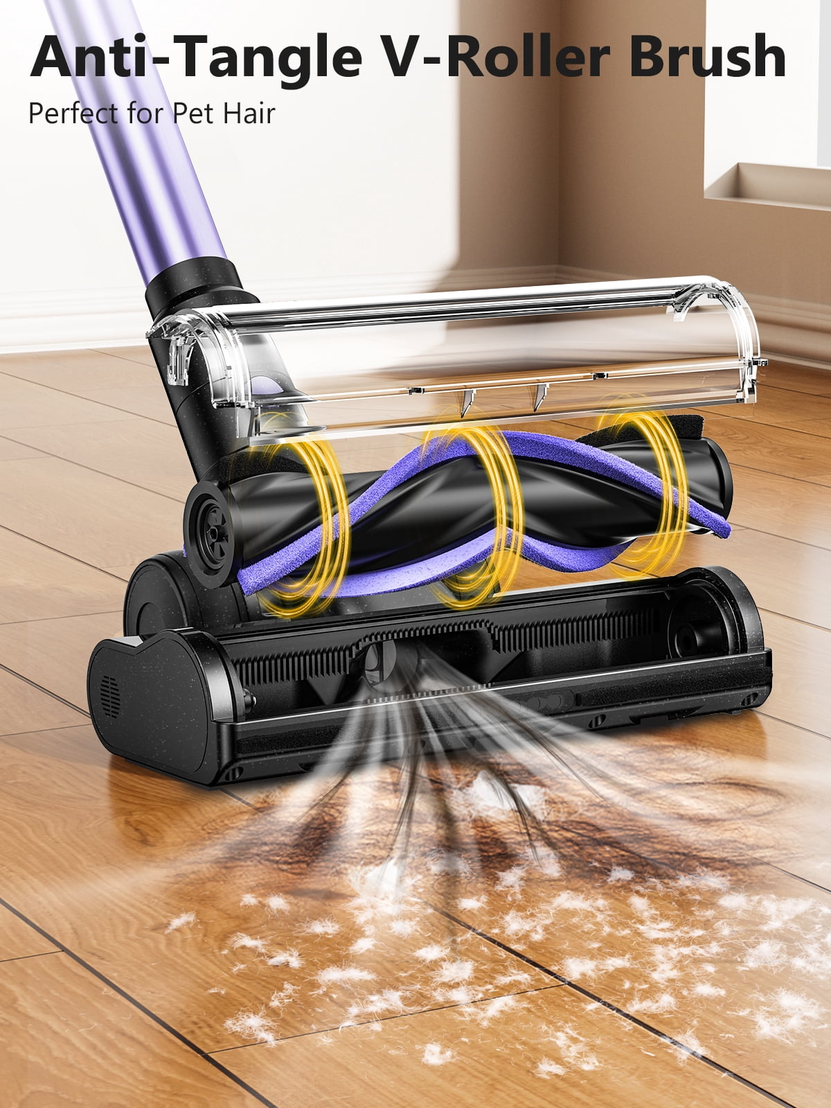 H28 Cordless Stick Vacuum Cleaner, 500W Brushless Motor, Self-Standing, Wall Charging, 55 Min Runtime, Lightweight for Hard Floors & Carpets, Purple