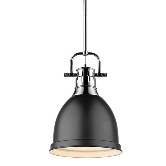 Yep by Golden Lighting Duncan 1-light 9in Rod Hung Pendant in Chrome and Matte Black shade