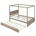 thumbnail image 5 of Full Size Canopy Bed with Trundle Bed, Wood Full Platform Bed with Headboard, Footboard and Slat Support, Modern 4 Poster Panel Bed, No Box Spring Needed, Brushed Light Brown, 5 of 7