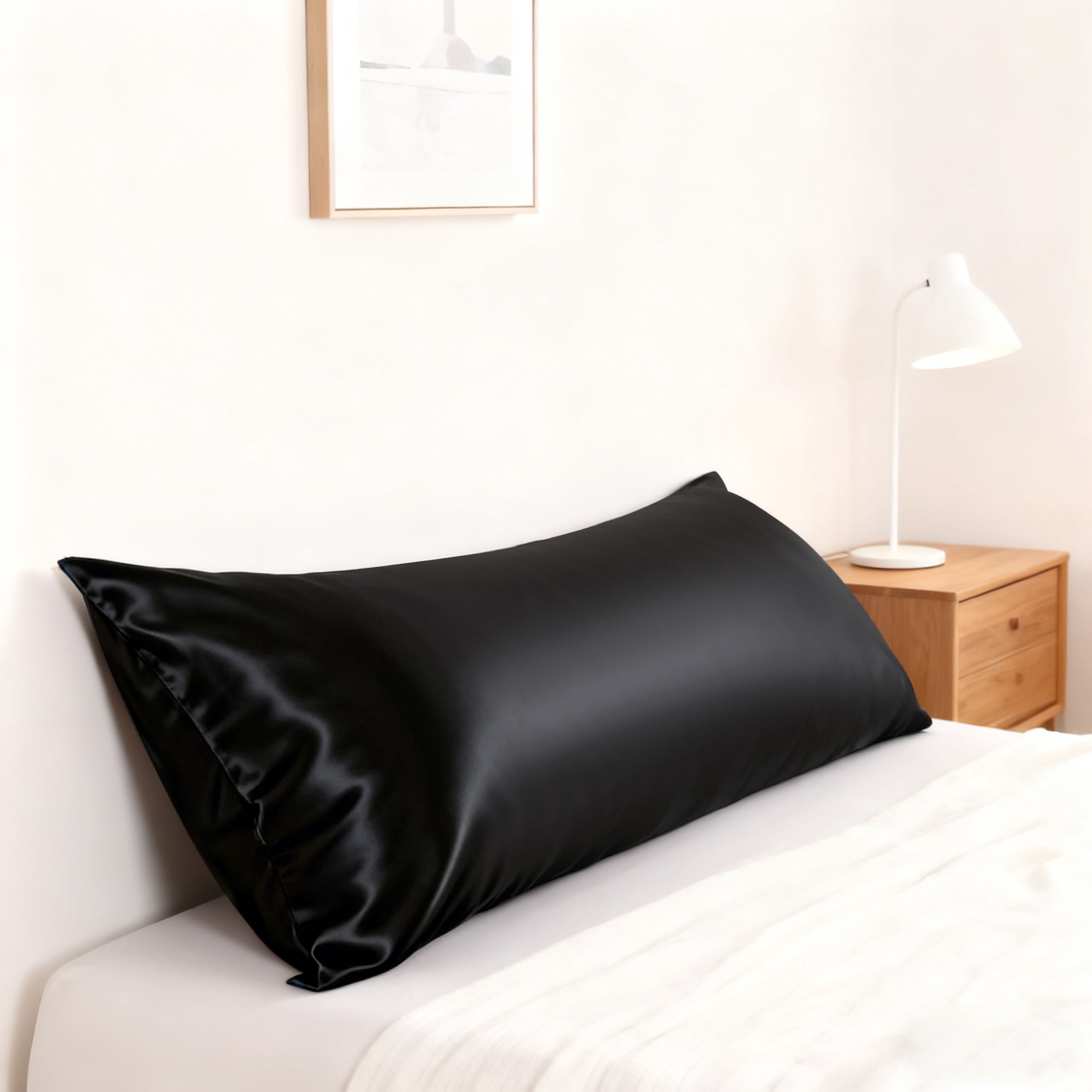 Satin Body Pillowcase for Hair and Skin, Luxurious and Silky Envelope Closure Body Pillow Cover, Black, 20" x 54"