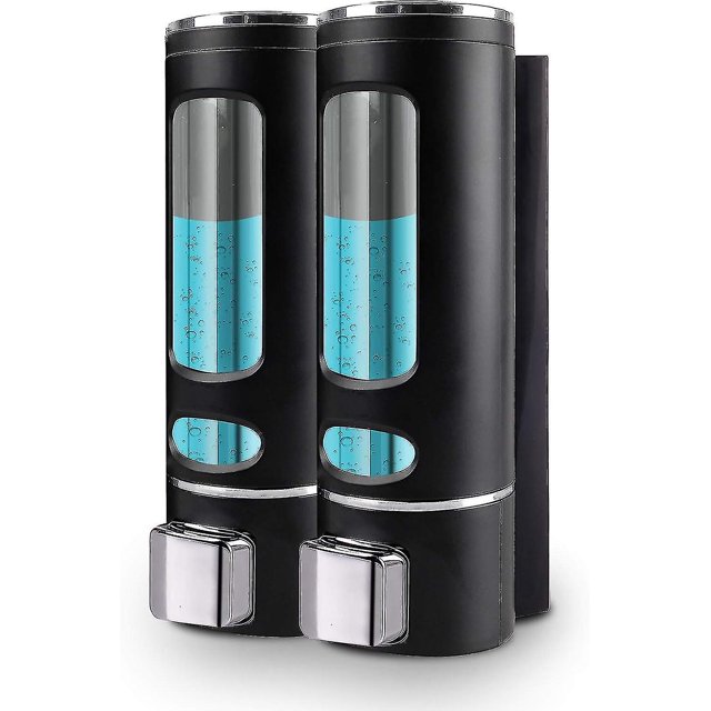 Dispensador de jabón manual de pared LANNMXG 2x 400 ml ABS negro para champú o limpiador de manos