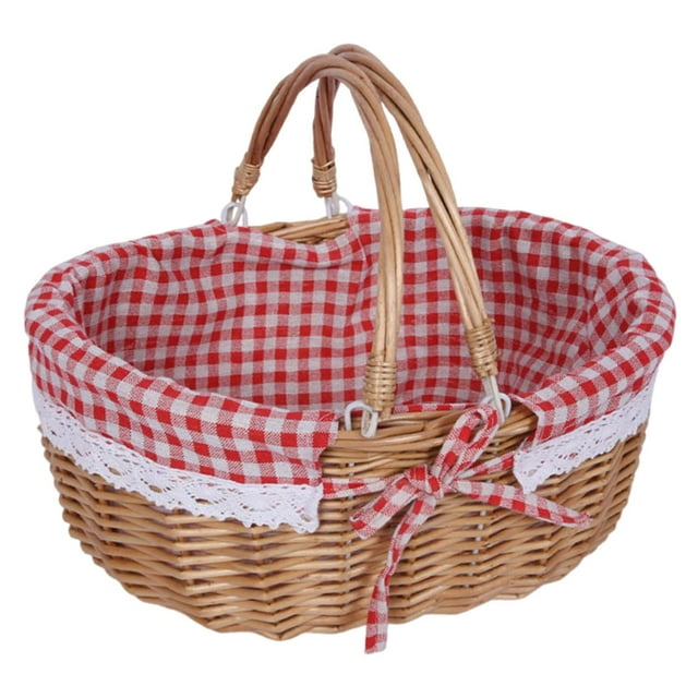 S SERENABLE Panier de Pique-Nique Extérieur avec Double Couvercles Panier Tissé à la Main pour Chips de Plage Carreaux Rouges