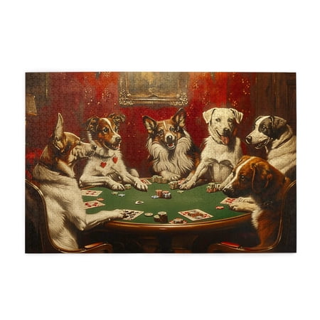 1000 PCS Puzzles For Adults 1000 Pieces Poker Playing Dogs Vibrant And Stunning Design Retro Style Poker Playing Dogs Wooden Puzzle 1000 Piece Gift For Poker & Dog Enthusiast Stress Relieving Puzzle