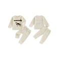 thumbnail image 3 of Aojekbee 2-Piece Toddler Boys Waffle Set Letter Cow Embroidered Long Sleeve Round Neck Tops Drawstring Pocket Long Pants Outfits, 3 of 10