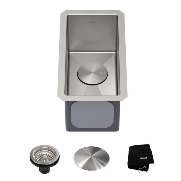 Kraus KHU101-10 Standart PRO Undermount 16 Gauge Stainless Steel Single Bowl Bar Prep Kitchen Sink, 10 Inch