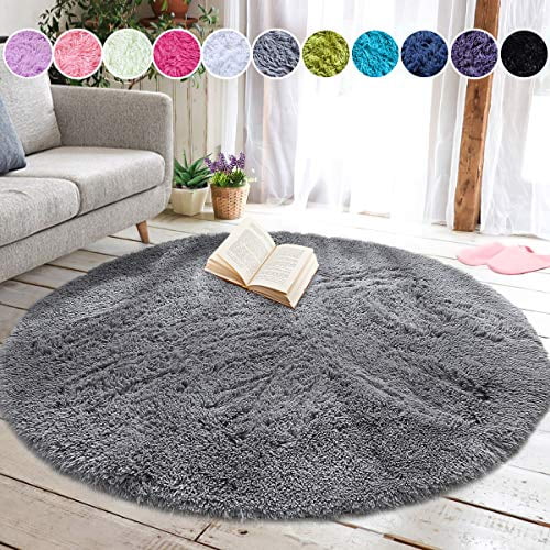 junovo Round Fluffy Soft Area Rugs for Kids Girls Room Princess Castle