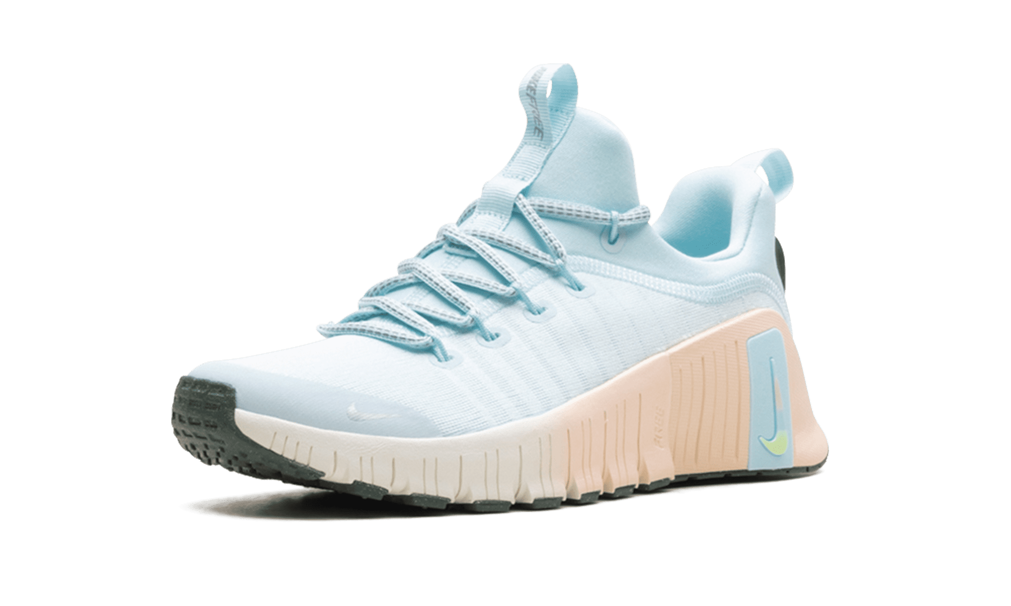 NIKE WOMENS Free Metcon 6 Premium Womens "Glacier Blue Washed Coral Vintage Green Metallic Silver" HV5228 474 HV5228 474 from Stadium Goods