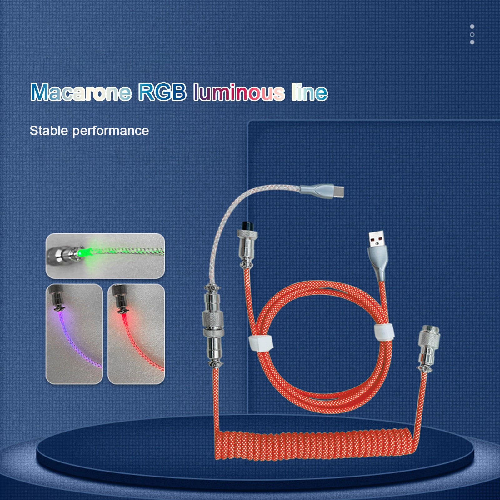 AuroraX Gaming Keyboard Cable Coiled USB Cable for Keyboards with RGB Lighting Double-Sleeved Detachable Metal Connector and 1.5M Length for Computer Accessories Red