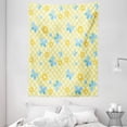 thumbnail image 1 of Checkered Tapestry, Kids Pattern with Daisy Flower Figures and Cute Butterflies, Wall Hanging for Bedroom Living Room Dorm Decor, 60W X 80L Inches, Yellow Baby Blue Pale Blue, by Ambesonne, 1 of 2