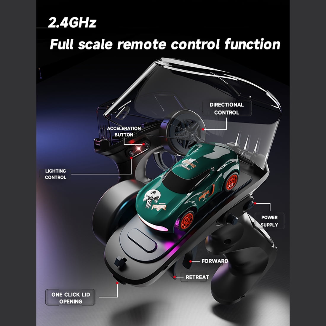 1:64 Mini RC Drift Car with LED Light, 4WD High-Speed Remote Control Car Model, 2.4GHz Full Proportional Desktop Racing Vehicle Toy Gift for Enthusiasts