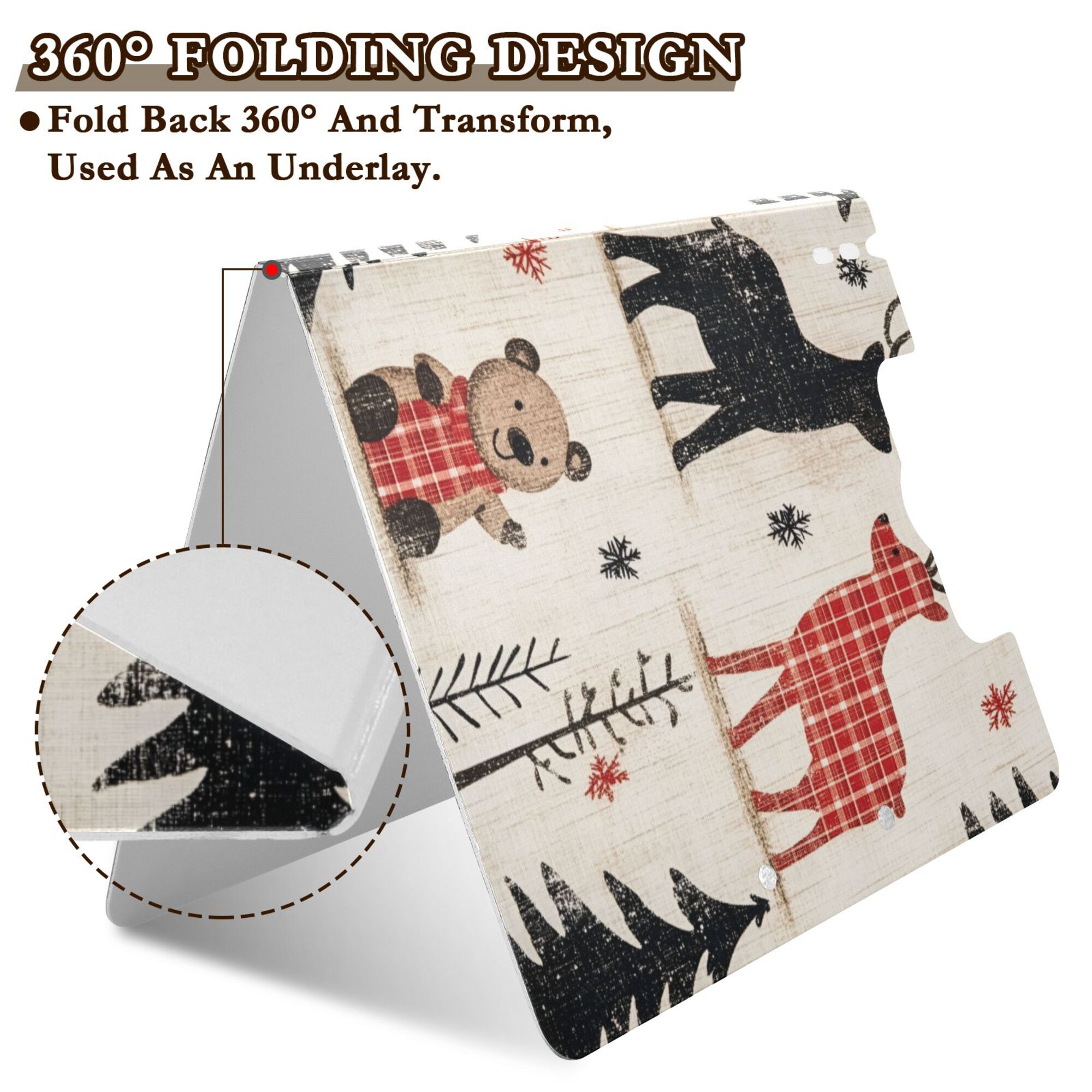 FORMRS A4 Clipboard Folder with Pen Holder Horizontal Foldable School Office Binder, Retro Christmas Forest