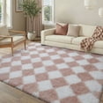 thumbnail image 5 of BERTHMEER 4'x6' Checkered Shag Area Rug for Living Room, Modern Pink and White Non-Slip Ultra-Soft Indoor Fluffy Rugs for Bedroom Carpet Home Dorm Aesthetic Decor, Pink&White, 5 of 5