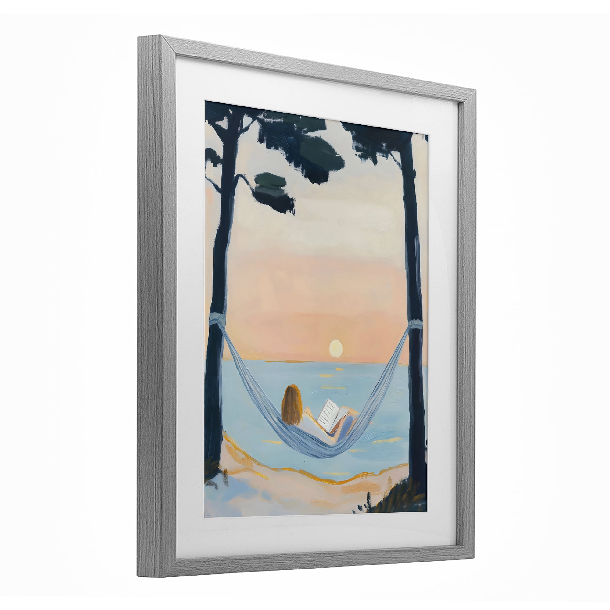 Stupell Industries Reading At Sunset in Hammock Gray Framed Print Under Glass, design by The Prints Vibe