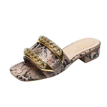 

UHUYA Womens Sandals Open Toe Mid Heels Slip on Mules Flat Shoes Ladies Beach Sandals Summer Non-Slip Causal Slippers Khaki 42