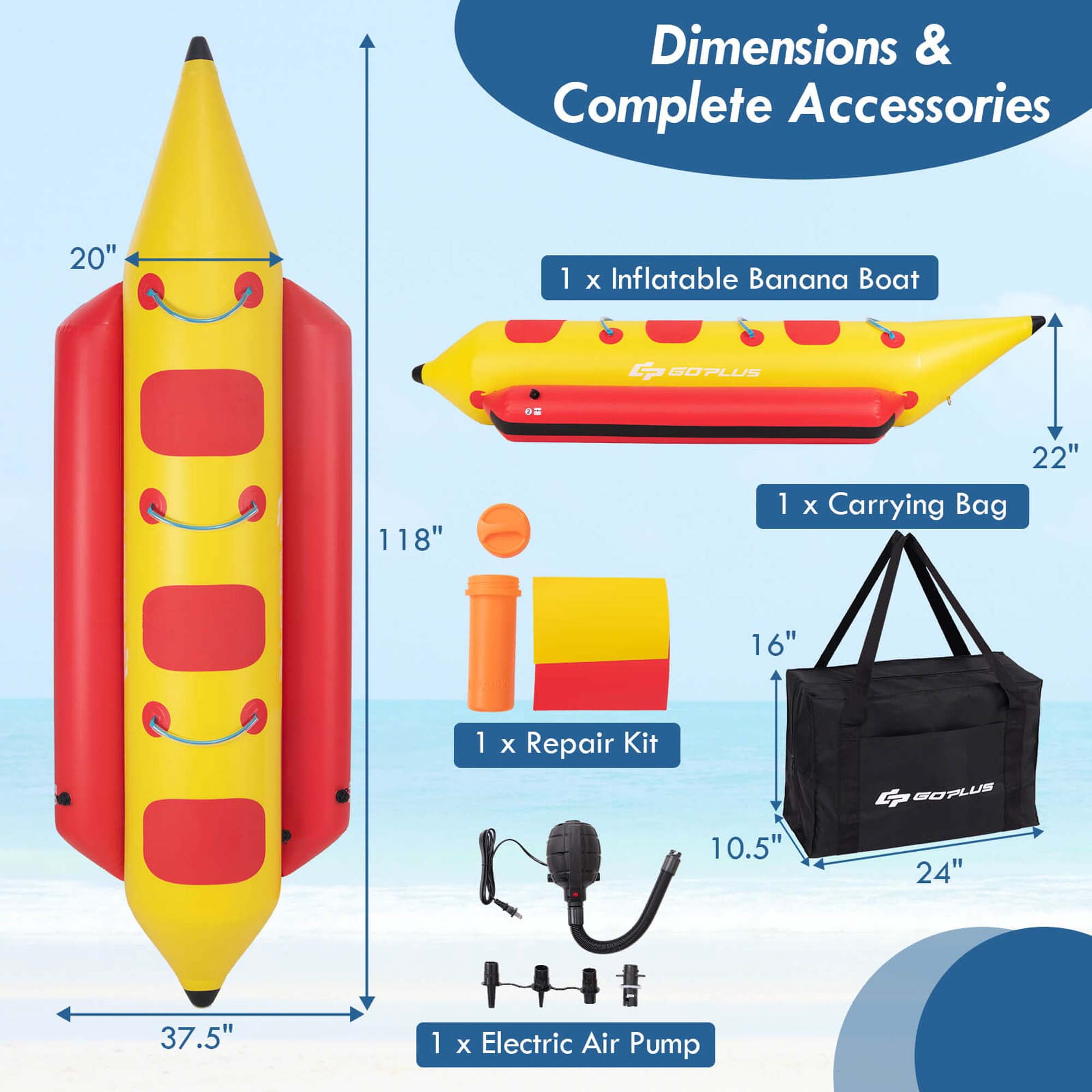 Goplus 3-Person Inflatable Raft with Boating and Water Sports Electric Air Pump