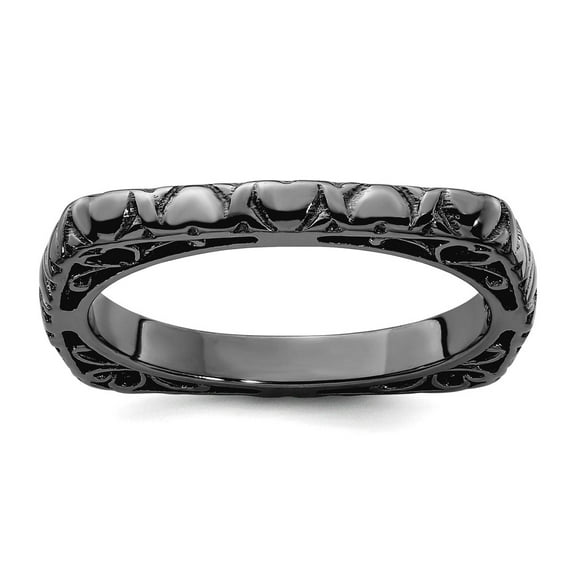 2.25mm 925 Sterling Silver Ruthenium plating Stackable Polished Black Plate Square Ring Size 10 Stackable Ring for Women