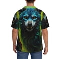 thumbnail image 3 of Fuzoiu Fluorescent Wolf Print Men's Casual Short,Men's Short Sleeve Shirt,Mens Casual Button Down Shirts,Cuban Collar Summer Shirt for Beach, Vacation, and Outdoor Activities-XX-Large, 3 of 5