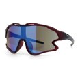 thumbnail image 5 of Kids Size Boys Xloop Shield Color Mirror Plastic Wrap Around Sport Sunglasses Burgundy - Blue Mirror, 5 of 7