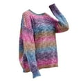 thumbnail image 2 of Purple Womens Fall Tops Ladies Crew Neck Long Sleeve Knit Rainbow Sweater Fashion Loose Tops Sweaters for Women, 2 of 6