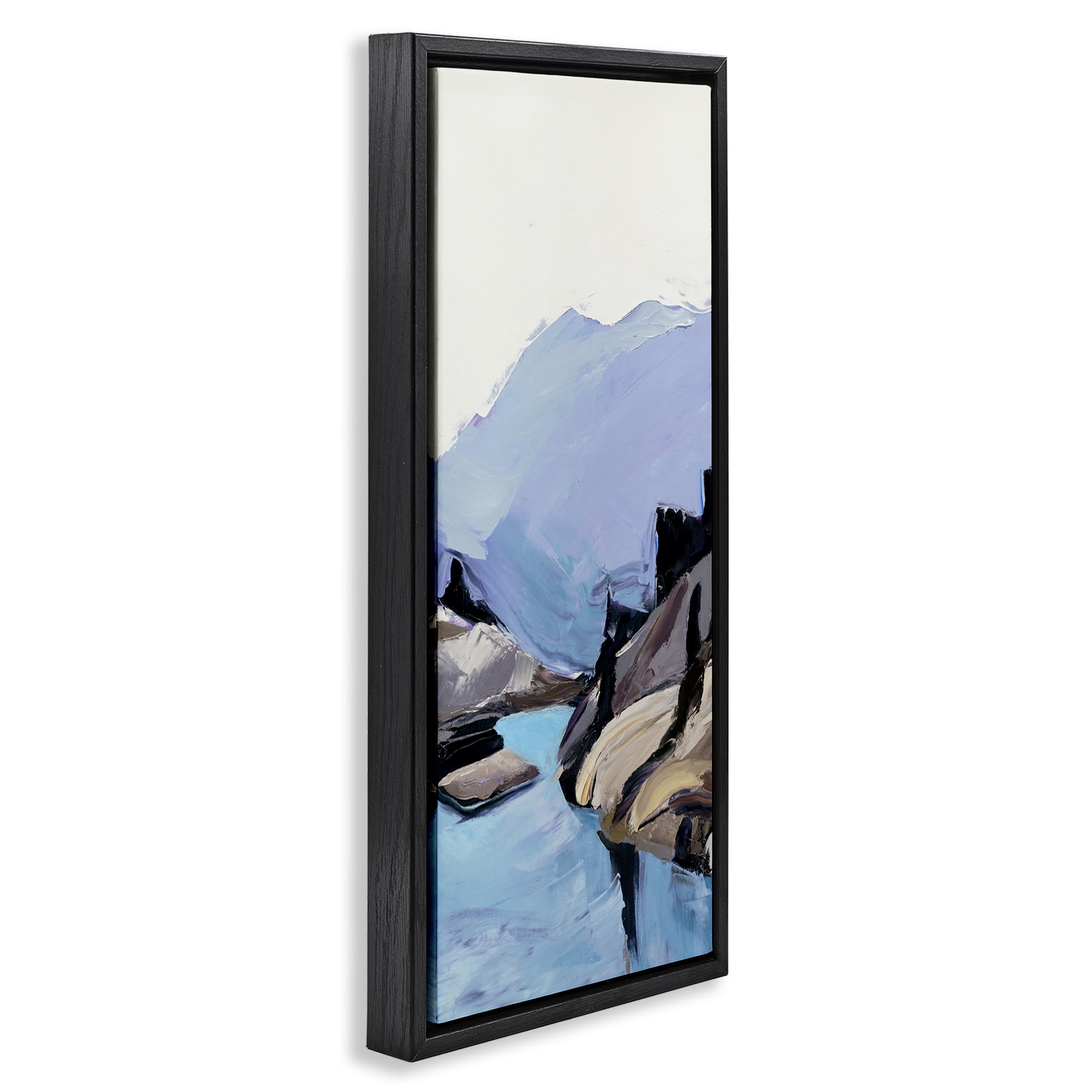 Stupell Industries Mountain River Abstraction Landscape & Nature Painting Black Floater Framed Canvas Art Print Wall Art, 11 x 25