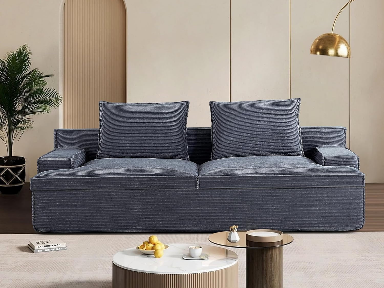 US Pride Furniture Oversized Foam 4-Seater 90 in Couch for Living Room in Soft Corduroy Fabric, No Assembly, Grey