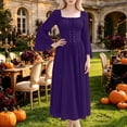 thumbnail image 5 of Fsgntruao Gothic Medieval Dress for Women Square Neck Long Bell Sleeve Solid Color Court Style Halloween Stage GownPurple,XXL, 5 of 9