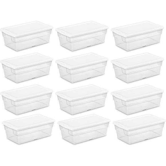 Sterilite 6 Quart Clear Plastic Stackable Storage Container Tote, 12 Pack