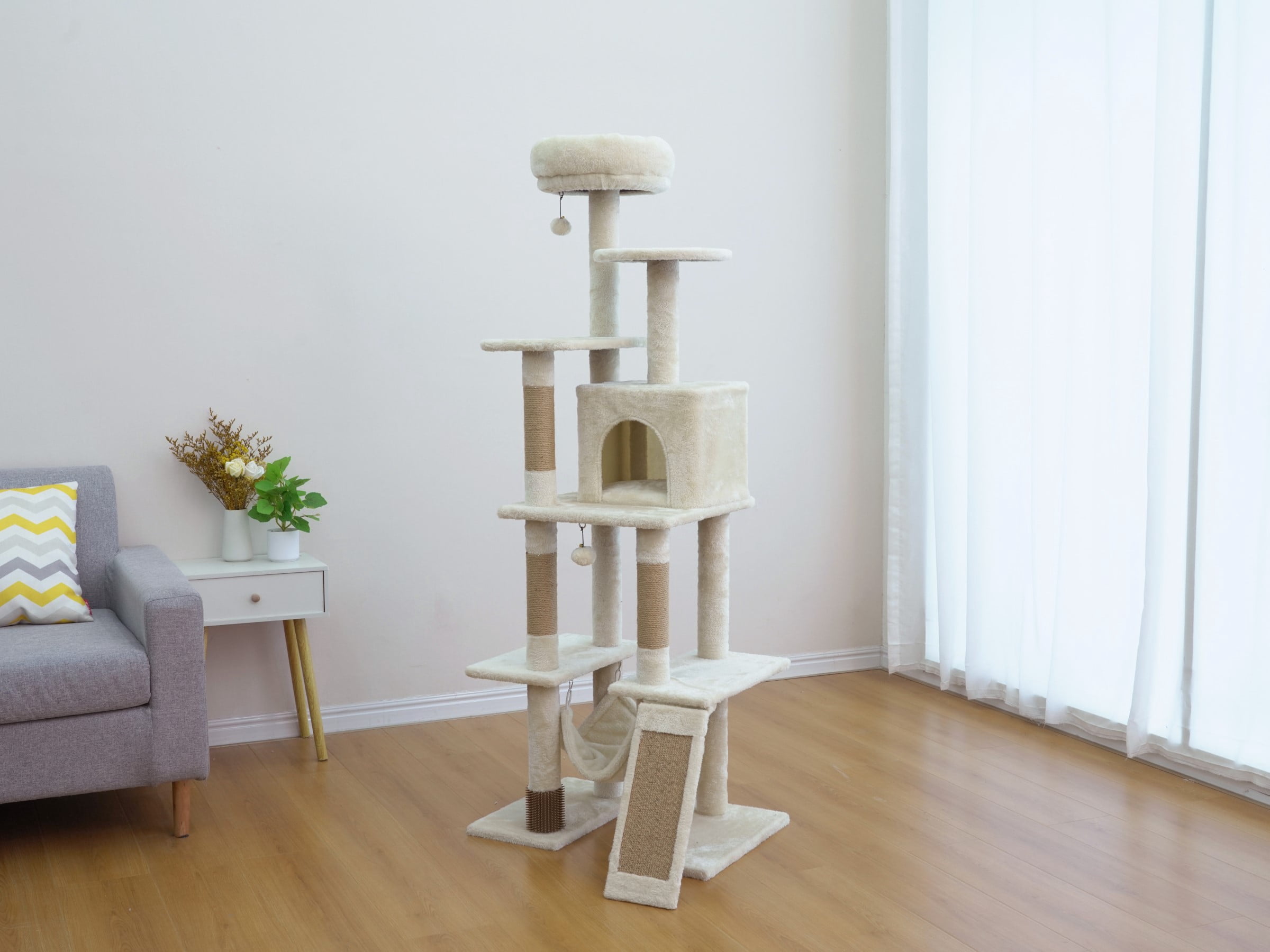 Vibrant Life Large 8-Level 73" Cat Tree with Condo, Hammock and Scratching Posts, Beige