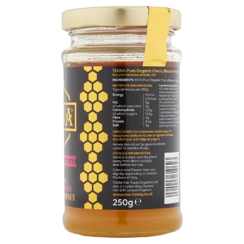 TIANA Pure Organic Cherry Blossom Raw Active Honey 250g, British Import (Pack of 2)