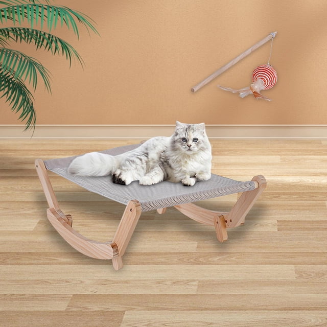 Gato Hamaca Mecedora Silla Columpio Cómoda Malla Transpirable Antideslizante Tumbona de Madera Maciza Cama Mecedora para Mascotas para Perros Pequeños Fernando Hamaca para gatos