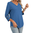 thumbnail image 3 of Blusas Elegantes e Informales de 3/4 para Mujer, Camisetas de Cuello en V A , Ropa de Verano 2025. Azul L, 3 of 7