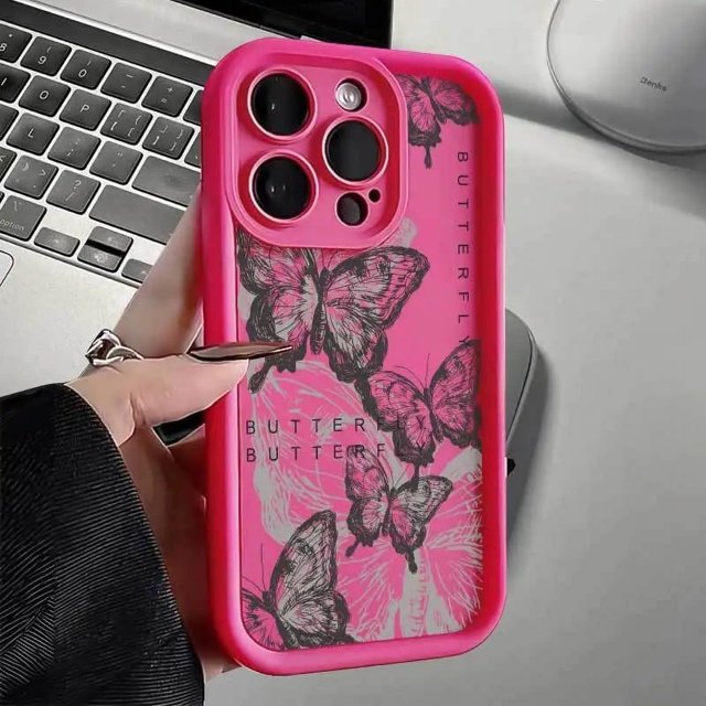 INS Retro Butterfly Silicone Phone Case For iPhone 11 12 13 14 15 Pro Max Plus XS X XR SE2020 Shockproof Bumper Back Cases Cover RJ