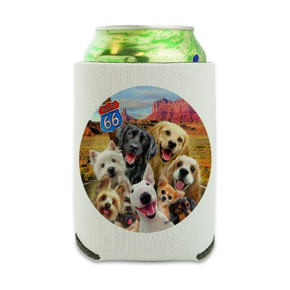 Route 66 Southwest Dogs Selfie Lab Retriever Westie Can Cooler - Drink Sleeve Hugger Collapsible Insulator - Beverage Insulated Holder