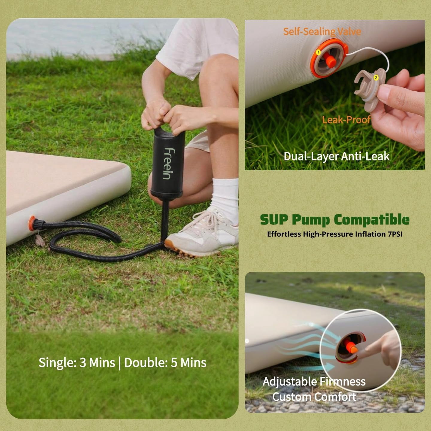 4 Inch Drop  Camping Sleeping Pad Inflatable  Mattress with Firm Support Fast Inflation Portable Tent Bed