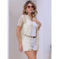 thumbnail image 3 of DARING DIVA Women's Button Down Short Sleeve Crochet Hollow Out Beach Cover Up S Apricot, 3 of 6
