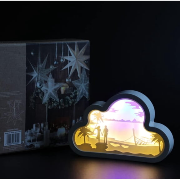 LINLIN 3D Papercut Light Boxes, Paper Carving Night Light Cloud Shadow Box LED Night Lamp for Kids Bedroom Battery USB Operated