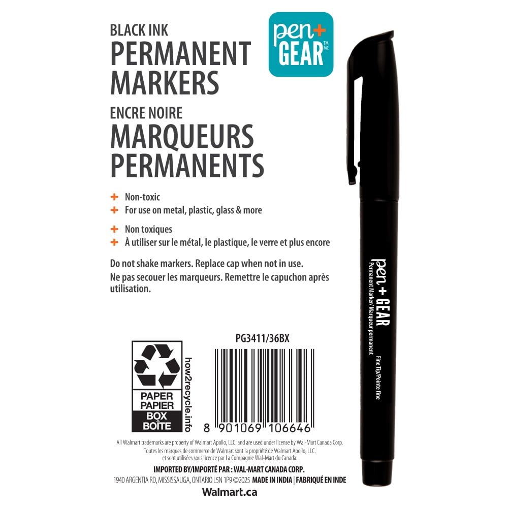 Pen+Gear Permanent Markers, Fine Tip, Black, 36 Count, Pen+Gear Permanent Markers, Fine Tip, Black, 36 Count