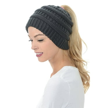 Rosoz Ponytail Beanie For Women,Winter Warm Beanie Tail Soft Stretch Cable Knit Messy High Bun Hat P 282313760