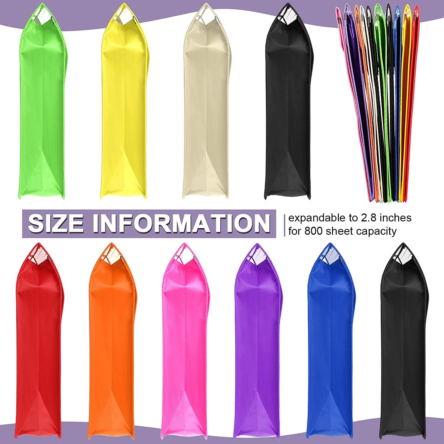 10 Pack Plastic Expanding File Folder, Transparent Envelopes File Folders with Pockets, No Dividers, Large Capacity, A4 Size, School Office Supplies, Colorful