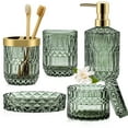 thumbnail image 3 of AOMOTA 5Pcs Bathroom Accessories Set, Modern Glass Bathroom Accessories with Lotion Soap Dispenser, Soap Dish, Toothbrush Holder, Tumbler, Cotton Swab Jars, Perfect for Bathroom Theme Gift,Green, 3 of 8