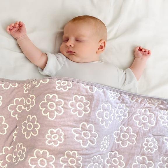 Baby Embroidery Jersey Blanket, 30"x40", Purple Floral, Outtek