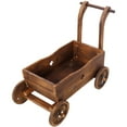 thumbnail image 4 of Rustic Wooden Wagon Planter Box - Mobile Garden Cart with Wheels & Handle, Weather-Resistant Carbonized Wood Design for Patio/Balcony, 4 of 9
