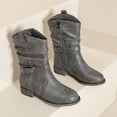 thumbnail image 3 of Women's Mid-Calf Cowboy Cowgirl Boots with Low Chunky Heel, Classic Round Toe, Motorcycle Style, Side Zipper,Fashion Western Grey Boots., 3 of 6