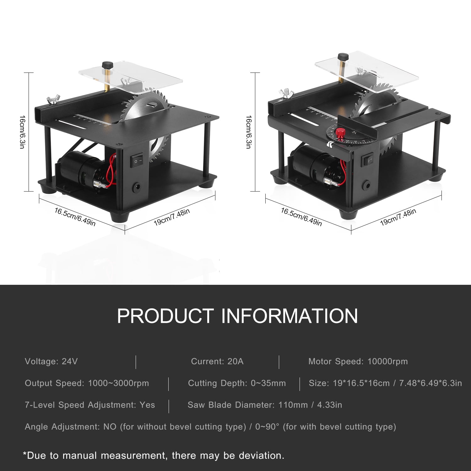 CACAGOO Table Saw, Mini Saw Horses 200W Electric Woodworking Tools with Blade Adjustable-Speed 35MM Cutting Depth, Wood Plastic Acrylic Cutter (Mini size - 7.48 x 6.49 x 3.93in)