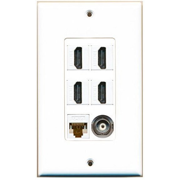 RiteAV - 4 Port HDMI 1 BNC 1 Cat6 Ethernet White Wall Plate Decorative