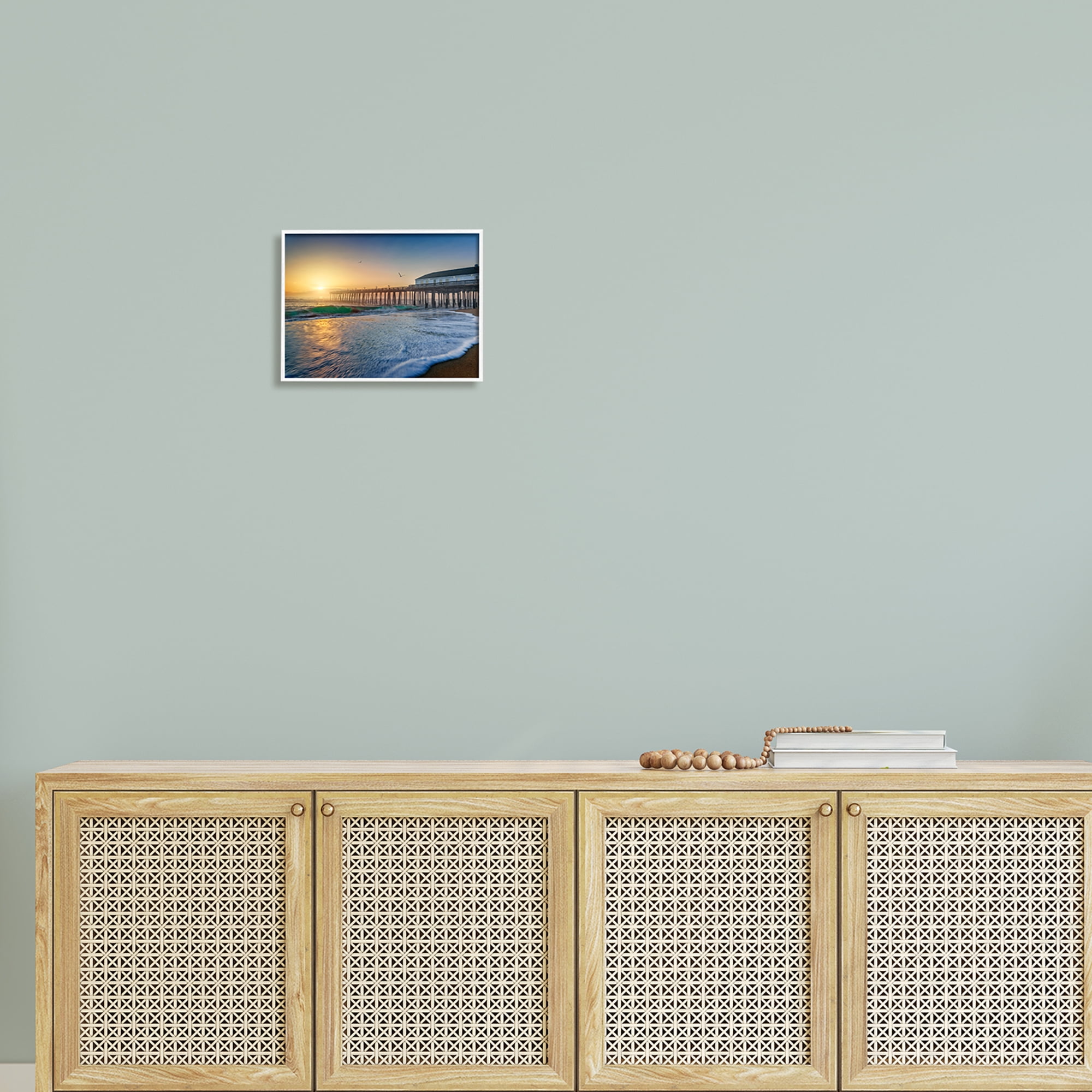 Stupell Sunlit Coastal Pier Ocean Foam Landscape Photography White Framed Art Print Wall Art