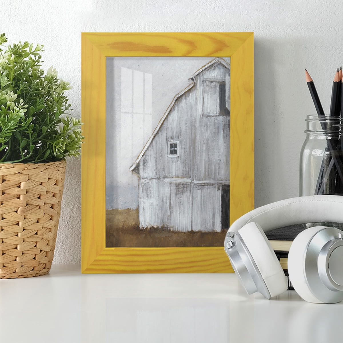 Abandoned Barn II -Framed Print w/glass-Sunflower Yellow